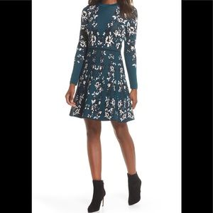 ELIZA J Fit and Flare Sweater Dress in Green